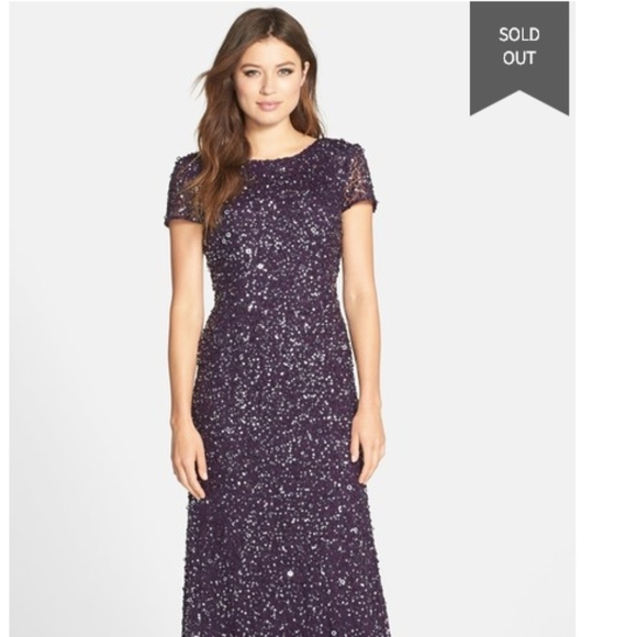 Short Sleeve Sequin Mesh Gown ADRIANNA PAPELL - Picture 2 of 4